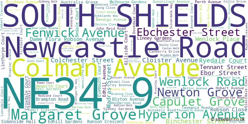 A word cloud for the NE34 9 postcode
